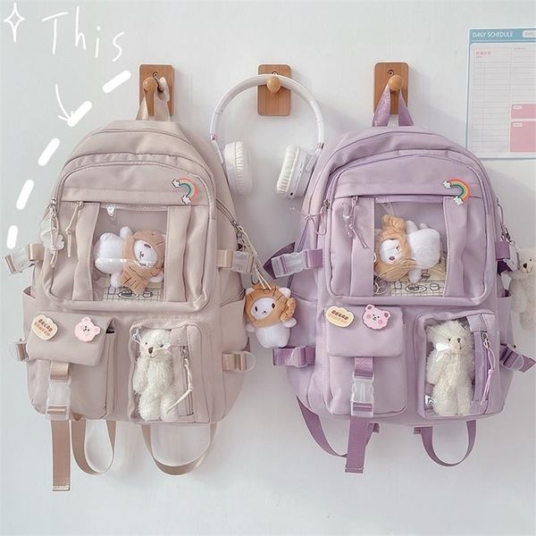 

school bags largecapacity cute women multipocket nylon backpack ins junior high student bag female girl lapbook 220831