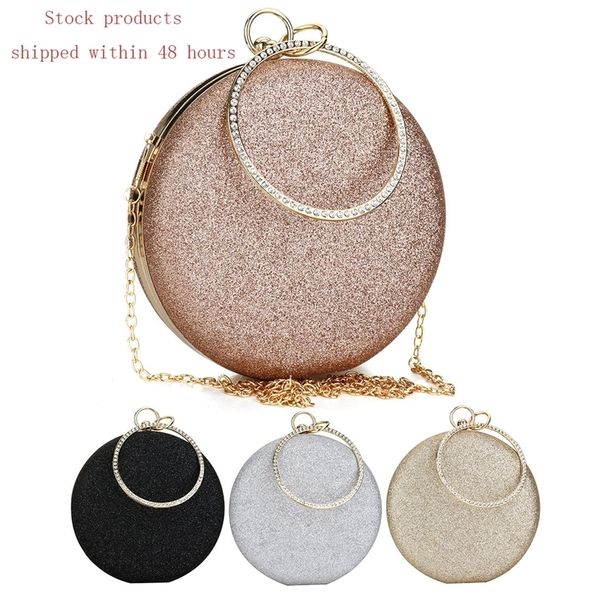 

evening bags women wedding clutch round bag purses handbags crossbody party shoulder rose gold gillter handbag 220831