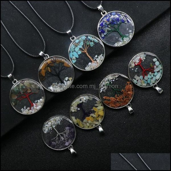 

pendant necklaces tree of life pattern reiki healing crystal pendant energy round edged broken stone quartz rope necklac dhseller2010 dhlcd, Silver