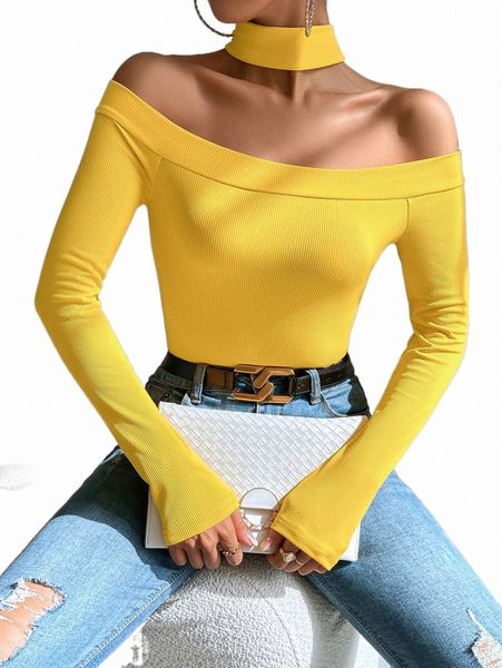 

women's t-shirt halter neck rib-knit tee 2022 new 51uo#, White