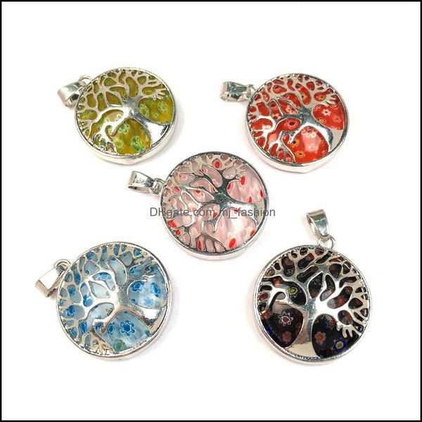 

pendant necklaces retro personality hollow peace tree pendant thousands flowers glass coloured glaze art style charms je dhseller2010 dhlzb, Silver