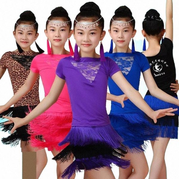 

stage wear latin fringe dress set ballroom salsa dance tassel skirts samba costume kids child for girls stage wear f8vh#, Black;red
