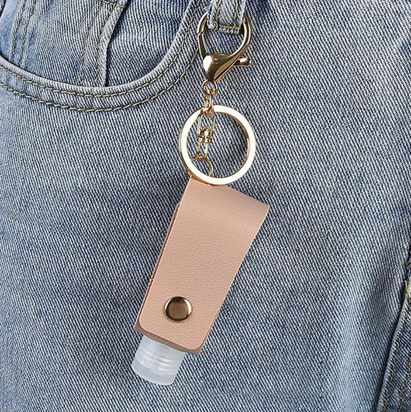 

hand sanitizer leather case key chain holder refillable travel flip cap bottle reusable containers accessories with keychain carrier, Silver