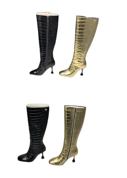 

10a original quality patent leather calfskin tall boots with box luxury designer boots fashion monochrome light color winter warm large size, Black