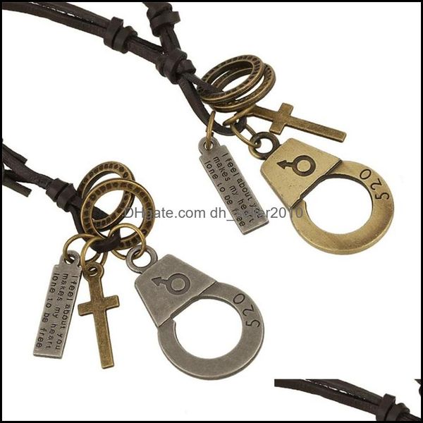 

pendant necklaces wholesale fashion jewelry spoon alloy necklace mens personality leather rope clavicle casual vintage punk n0052 194 dhgiu, Silver