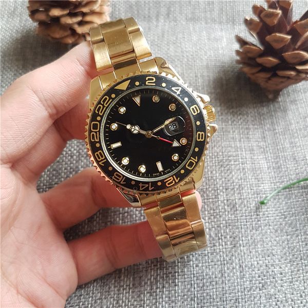 

44mm 4 pins watche relogio masculino mens watches luxury dress designer fashion black dial calendar gold bracelet folding clasp master male, Slivery;brown