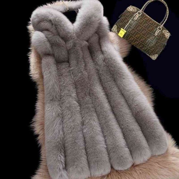 

women's cape s-4xl fashion women's winter faux fur coat full pelt fur long sleeveless hooded vest waistcoat gilet custom made w199, Black