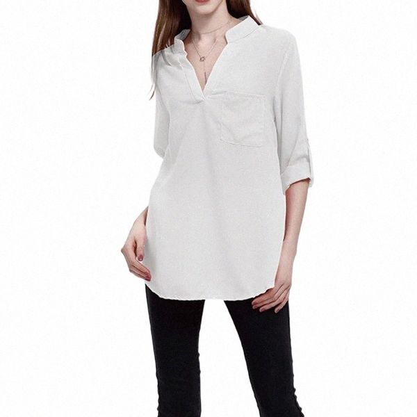 

women's blouses & shirts women's blouses & shirts 2021 summer spring casual blouse women and shirt long sleeve pocket white solid
