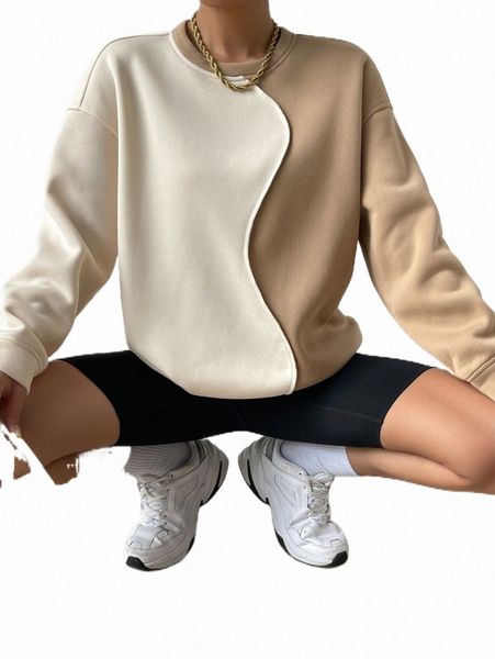 

women's hoodies & sweatshirts two tone drop shoulder sweatshirt h1bj#, Black