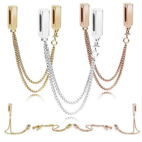 

2018 new reflections floating chains safety chain charm 100% 925 sterling silver beads fit pandora bracelet gift diy jewelry336c, Bronze;silver