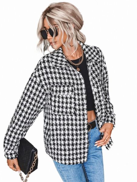 

women's down & parkas houndstooth print drop shoulder coat e4tb#, Black