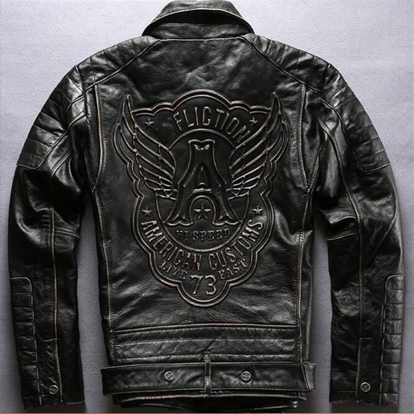 

affliction men vintage genuine leather jackets letter a back american customs 73 motorcycle leather jacket245a, Black
