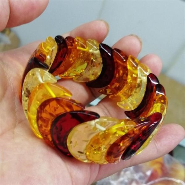

bangle natural amber colorful bracelet women men colored honey wax baltic ambers elastic beaded amulet bracelets girlfriend mom gifts 220831, Black