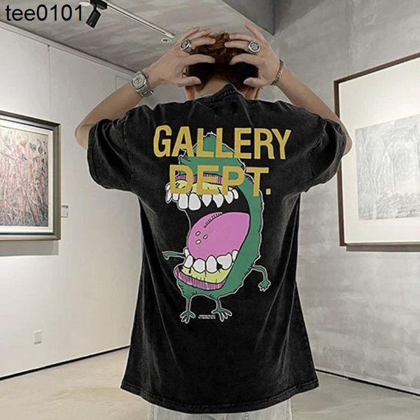 

american fashion tee gary dept used wash cartoon print short sleeve high street couple loose street t-shirt, White;black