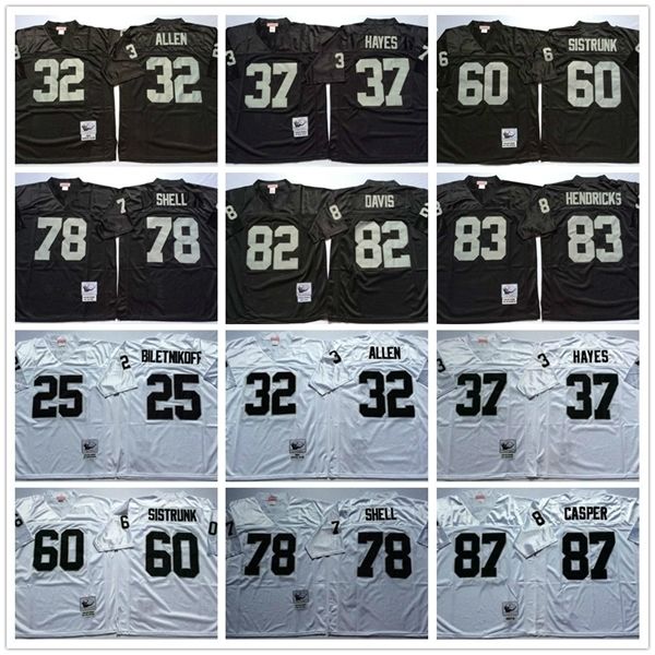

jersey vintage oakland #32 marcus allen raider 25 biletnikoff 37 lester hayes 60 sistrunk 78 shell 82 al davis 83 hendricks 87 casper men je, Black;red
