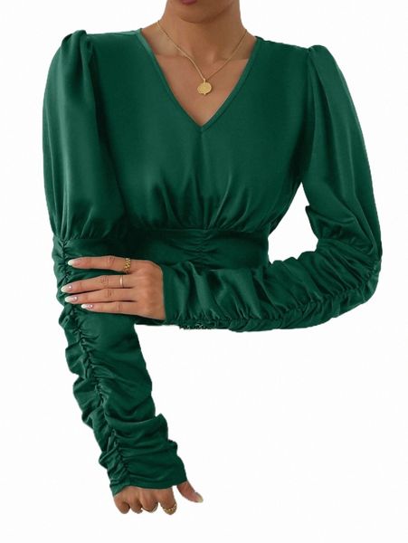 

women's blouses & shirts ruched gigot sleeve blouse h1je#, White