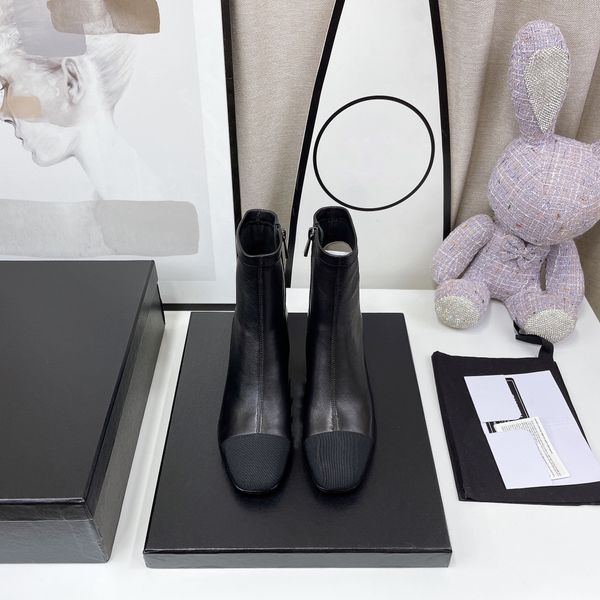 

2022 new middle heel short boots coat of paint autumn winter luxury senior elegant feminine euro 34-41 us 4-10, Black