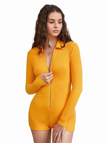 

women's jumpsuits & rompers ribbed knit zipper unitard romper b6hz#, Black;white