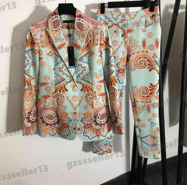 

womens two pieces pants vrs designer two-piece sets vintage print one button blazer jackets pants suit women clothing size s-xl 0912, White