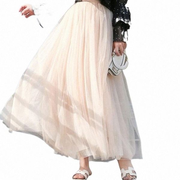 

skirts skirts women mesh tulle 3 layers summer fall casual clothing solid elastic high waist sweet pleated a-line ladies girls l3vi#, Black