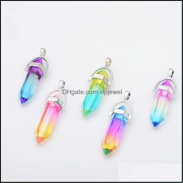 

charms colorf glass hexagon prism charms rainbow pendant for necklace jewelry making women men wholesale drop delivery 2021 findings dhrcz, Bronze;silver