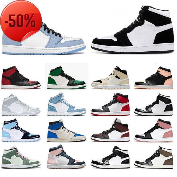 

boots jumpman 1 1s basketball shoes university blue trainers mens womens high og chicago sports sneakers mid barely orange dark mocha white, Black
