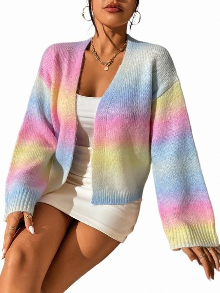 

women's sweaters ombre drop shoulder duster cardigan p5x3#, White;black