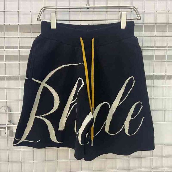 

rhude real pics shorts men women quality yellow drawstring shorts breeches