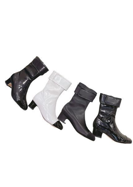 

10a original quality patent leather calfskin tall boots with box luxury designer boots fashion monochrome light color winter warm large size, Black