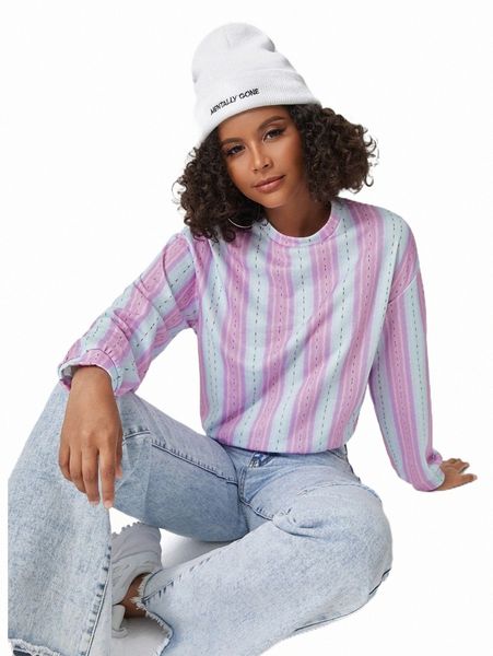 

women's hoodies & sweatshirts x ellumination striped print sweatshirt v9vv#, Black