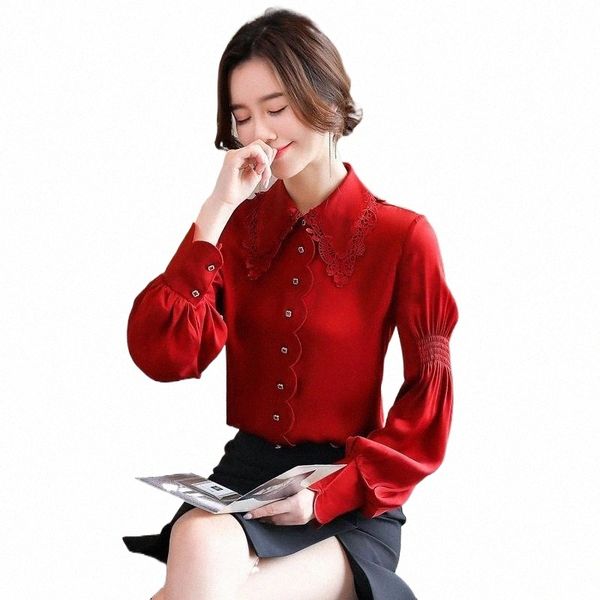 

women's knits & tees women's knits & tees silk shirt women 2022 spring high-end embroidery lapel loose long-sleeved chiffon 79rr#, White