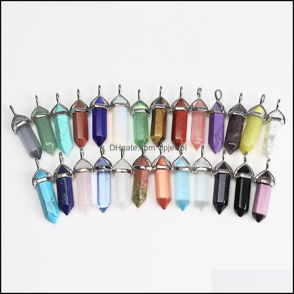 

charms pillar hexagon pendum chakra stone charms pendant healing crystal hangings fashion jewelry making wholesale drop delivery 2021 dhpkx, Bronze;silver