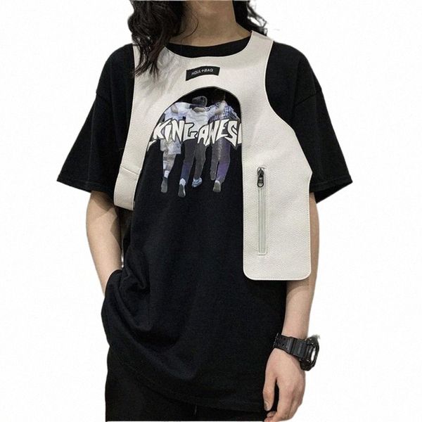 

men' tank men' tank cool vest for men trendy streetwear tactical light accessory rap tide brand match women hip-hop harness cl, White;black