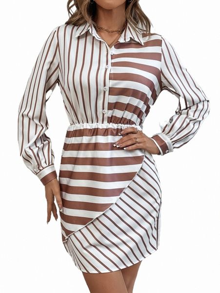 

casual dresses striped print half button shirt dress p2yg#, Black;gray