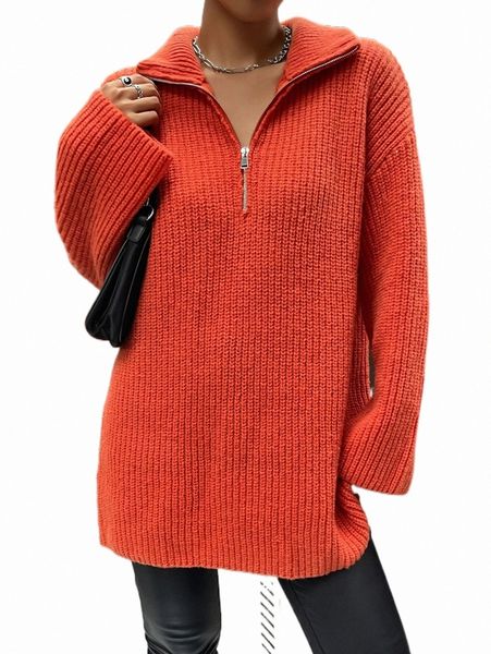 

women's sweaters drop shoulder zip half placket sweater u8ew#, White;black