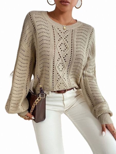 

women's sweaters pointelle knit drop shoulder sweater p3tj#, White;black