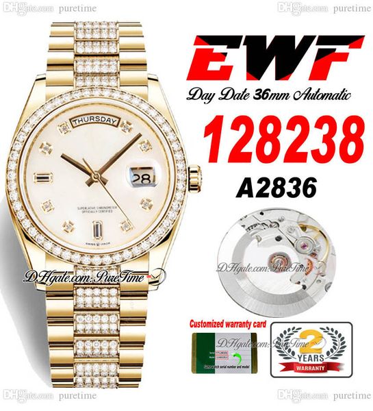 

ewf day date 128238 a2836 automatic watch mens ladies yg mop dial diamonds case and presidential bracelet same serial card super edition pur, Slivery;brown