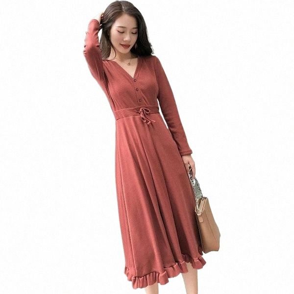 

casual dresses casual dresses women's spring autumn style dress button solid color long sleeve v-neck ruffles korean ss1348 h586#, Black;gray
