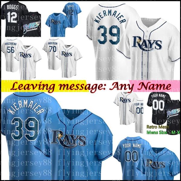 

college wear college wear tampa 39 kevin kiermaier jersey bay 12 wade boggs 5 wander franco willy adames anderson randy arozarena custom any, Black