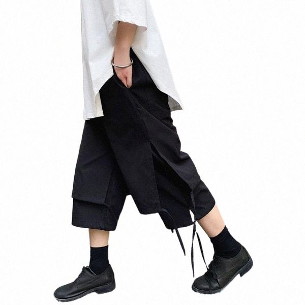 

men's pants men's pants loose capri japanese style dark mountain retro fake wide leg casual shorts this two-piece summer w5kh#, Black