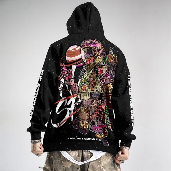 

mens hoodies sweatshirts mens hoodies harajuku astronaut printed hoodie male streetwear fashion casual sweatshirt 220831, Black