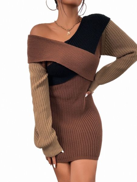 

women's sweaters color block crossover sweater dress d0eu#, White;black