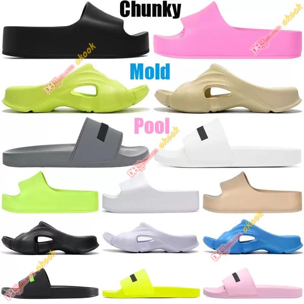 

pool slide sandals slippers mens womens designer slider slides green rubber and fur designer flat sole slipper paris piscine 3d embossing lo, Black