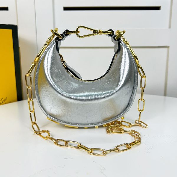 

crescent bag mini axillary bags women shoulder purse fashion handbag cowhide genuine leather bottom metal letters removable chain cross body