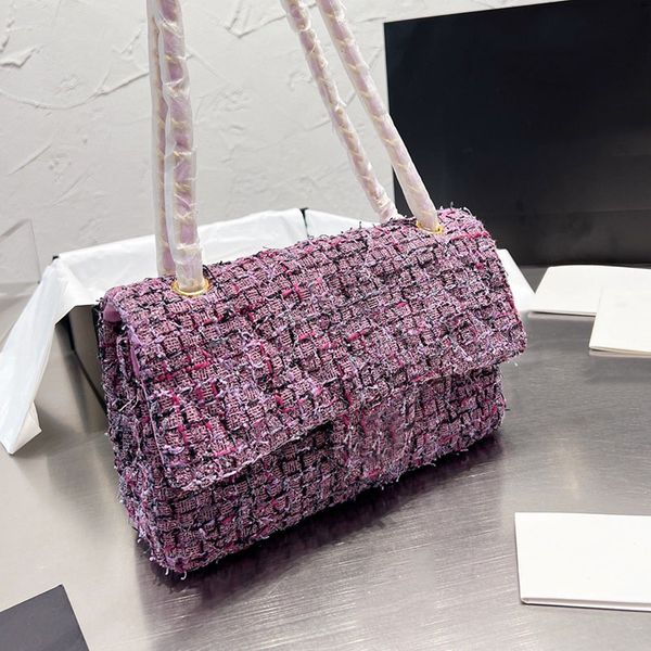 

womens purple tweed rectangle quilted bags classic double flap purse lareg capacity multi pochette with little pouch autumn daily outdoor sa