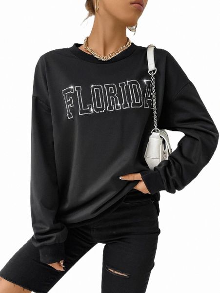 

women's hoodies & sweatshirts letter graphic drop shoulder sweatshirt n92n#, Black