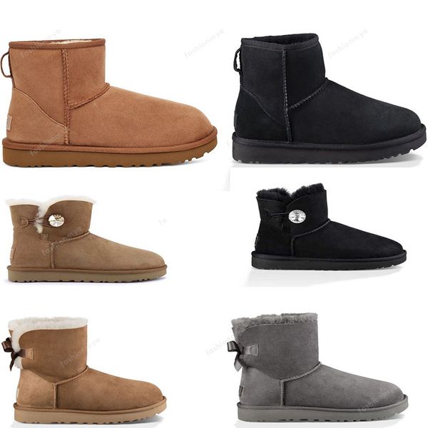

australia classic warm boots womens mini half snow boot usa winter full fur fluffy furry satin ankle boots designer booties khaki triple sho, Black