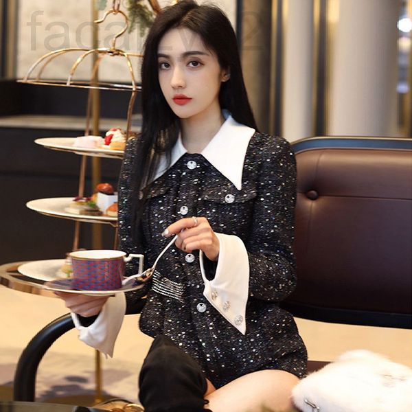 

casual dresses designer tweed slim fit fashion design in spring and summer of 2020 new waist style french ins jumpsuit women's wear 7do, Black;gray