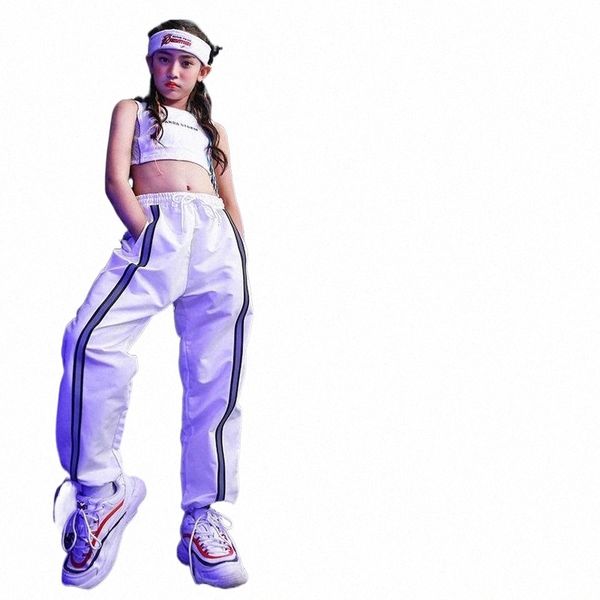 

stage wear hip hop clothing white suit reflective pants vest girls jazz dance crop hiphop performance stage outfit rave clothes bl5484 wear, Black;red