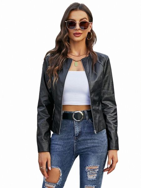

women's jackets zip cuff pu leather jacket 2022 new h1jb#, Black;brown